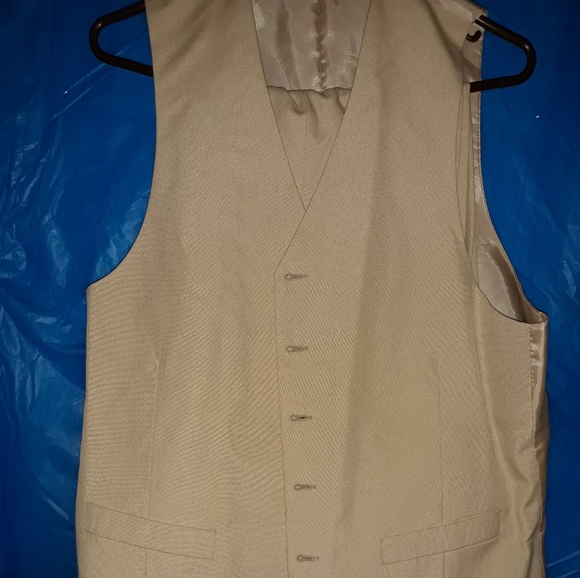 Nice 3 Button 3 Piece Suit. Navy Blue & Tan - Picture 2 of 4